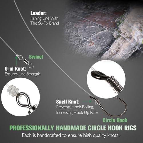 Dovesun 10PCS Pre-Rigged Catfish Rig Circle/Octopus Hooks Rigs for Catfish Offset Circle Fishing Hooks for Saltwater Freshwater 2/0 3/0 4/0 5/0 6/0 7/0 8/0 10/0 - Image 2