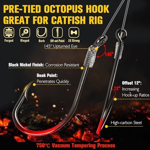Dovesun 10PCS Pre-Rigged Catfish Rig Circle/Octopus Hooks Rigs for Catfish Offset Circle Fishing Hooks for Saltwater Freshwater 2/0 3/0 4/0 5/0 6/0 7/0 8/0 10/0 - Image 3
