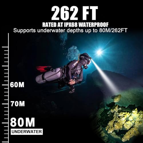PFSN Professional LED Scuba Dive Light - Hands-Free 1196 Lumens, 200m Beam, IPX68 Waterproof, 4800mAh Rechargeable Battery, 3 Modes, Black - Image 2