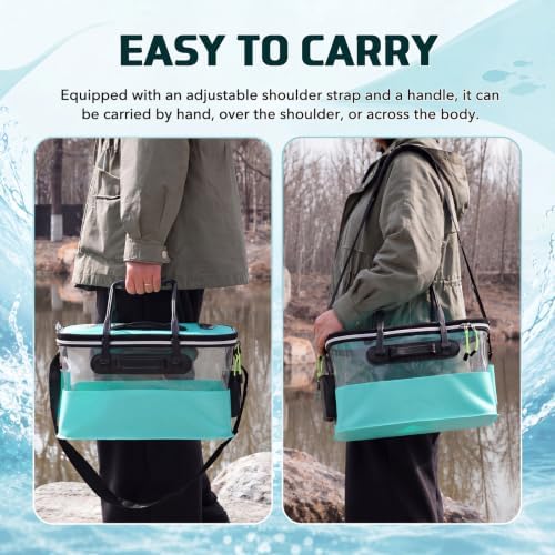3 Pcs Fishing Bucket, Live Bait Aerator and Fishing Cast Net with Heavy Duty Sinker Foldable Live Bait Bucket Portable Quiet Aerator Fish Transport Container Outdoor EVA Bag - Image 4