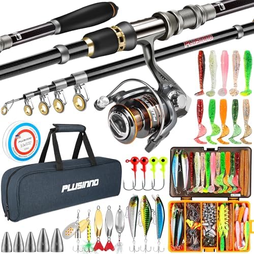 PLUSINNO Fishing Rod and Reel Combo Pole Gear Kit Telescopic Beginner by PLUSINNO