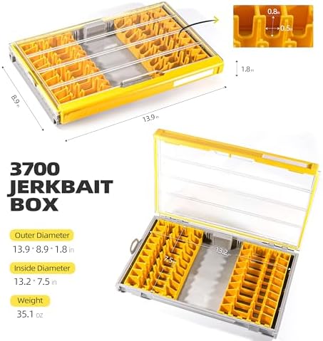 RUNCL 3700 Jerkbait Box, Waterproof Floating Lure Storage Box with Adjustable Dividers, Clear Rust-Proof Utility Tray for Terminal Tackle, Hooks and Sinkers - Image 4
