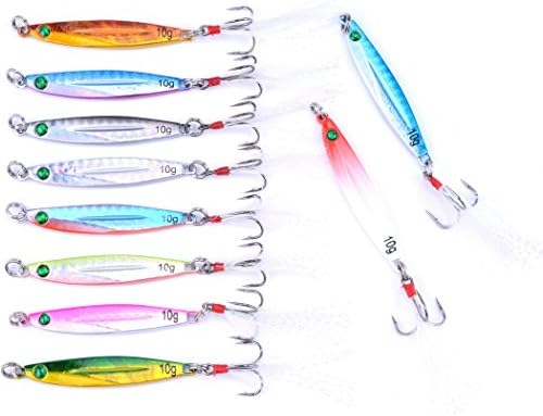 Aorace 10pcs Hard Metal Jigs Diving Sea Fishing Lures Minnow Popper Baits Tackle Crankbait Saltwater Freshwater Lures with Feather by Aorace