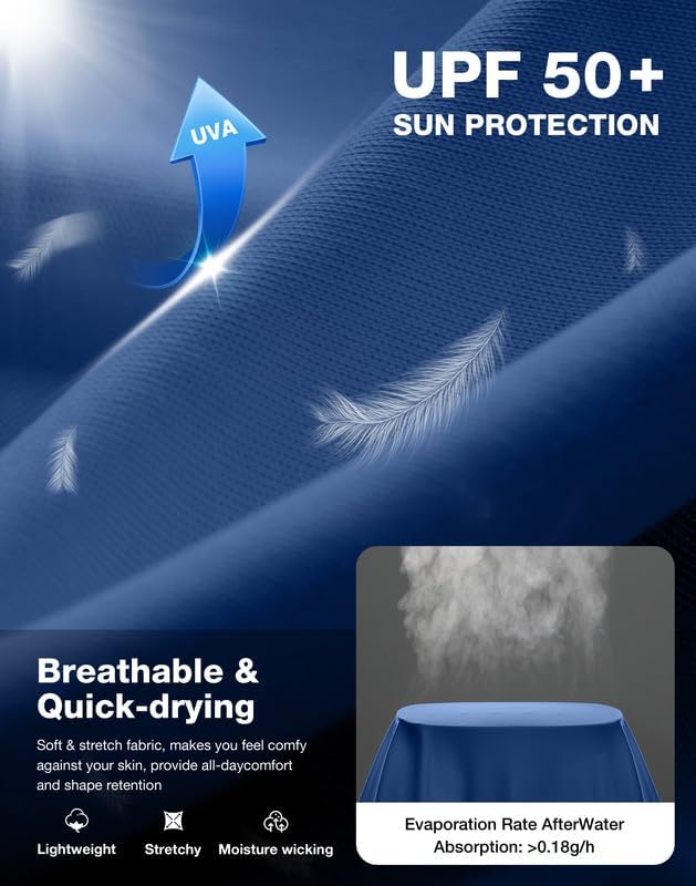 Men's Sun Protection Swim Long Sleeve UPF 50+ Rash Guard Lightweight Shirts - Image 3