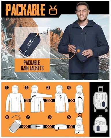 33,000ft Men's Packable Rain Jacket Waterproof Raincoat with Hood - Image 2