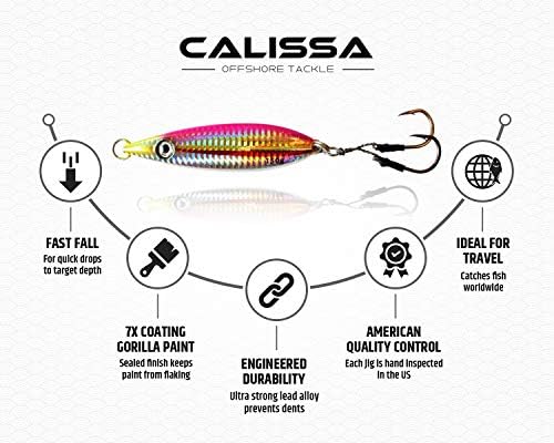 Calissa Offshore Tackle Fast Fall Jig 80g 150g 250g 300LBS Assist Hooks 3/0 Butterfly - Vertical Speed Lure Slow Pitch Flat - Glow Color Painted on Both Sides - Image 5