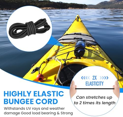 SDTC Tech Kayak Deck Rigging Kit 9.8 Feet Bungee Cord with 4 Bungee Cord Ends Hooks & 4 D-Rings and 6 Tie Down Pad Eyes - Image 3