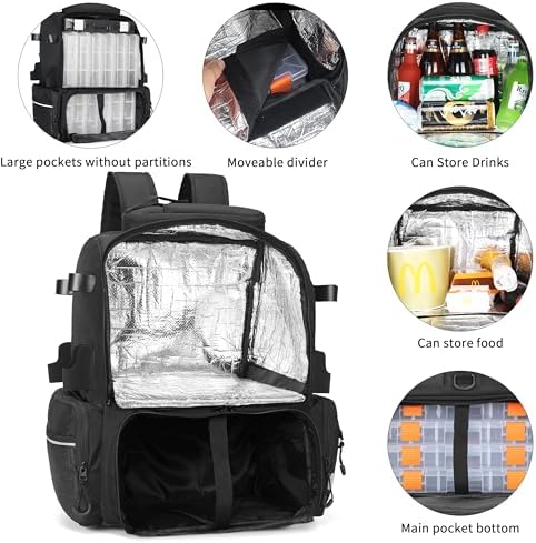 Rabjen Fishing Tackle Backpack, 45L Storage Waterproof Travel Bag Store Fishing Gear with Insulated Top Pocket - Image 2
