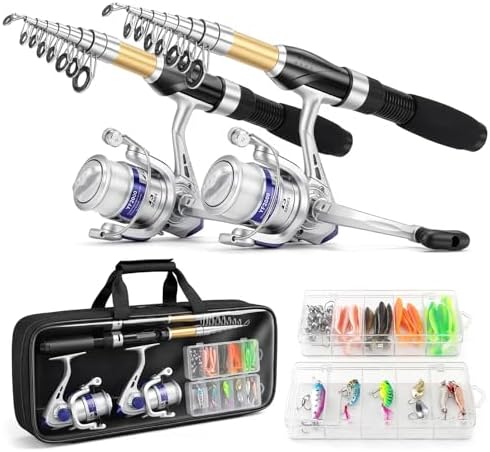 Fishing Pole Set Fishing Rod and Reel Combo,2PCS Collapsible Fishing Rod by Hikary