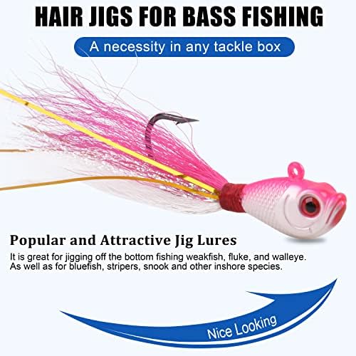 Bucktail Jigs Saltwater Hair Jig Lures, 5pcs Bucktail Jigs Fishing Lures Surf Fishing Jig Head Swimbait Jig Hook for Bass Flounder Striper 1/4oz 1/2oz 1oz 1.5oz - Image 4