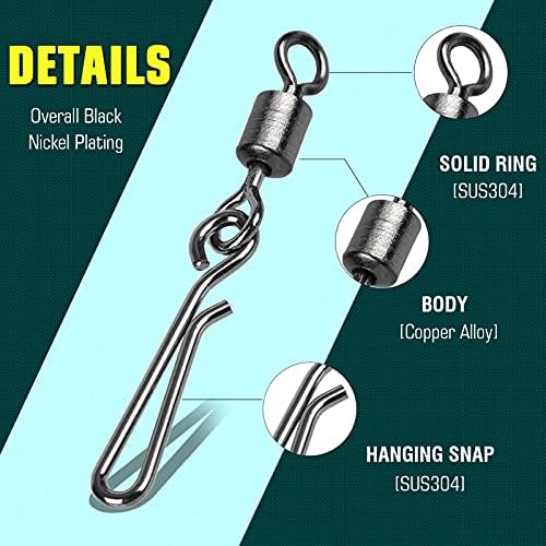 AMYSPORTS Rolling Connector Fishing Swivel Saltwater Corrosion Resistance Snap Swivels Kit Stainless Quick Fishing Snap Barrel Freshwater Trolling Accessories - Image 3