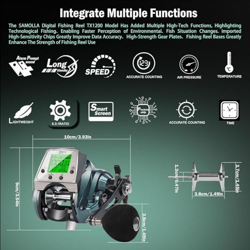 Line Counter Digital Baitcasting Fishing Reel with LCD Display Ultralight Baitcaster Reel, 22-35 Lb Max Drag, 6.3:1/7.2:1 Gear Ratio, Left/Right Hand, for Freshwater & Saltwater - Image 6