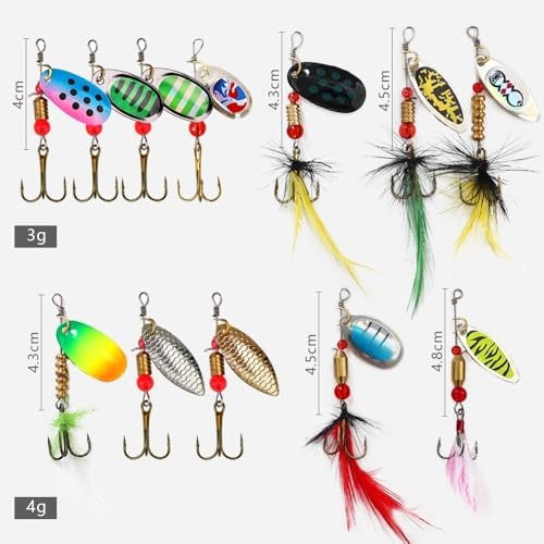 KINGFOREST 10-12-20pcs Fishing Lures Spinnerbait for Bass Trout Salmon Walleye Hard Metal Spinner Baits Kit with Tackle Box - Image 4