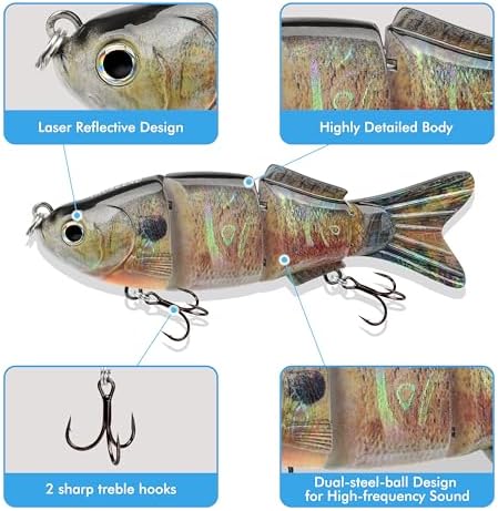 TRUSCEND Swimmax Easy Catch Fishing Lures with BKK Hooks, Wiggling, Vibrating, Rattling and Gurgling for More Bite, Heavy-Duty Dyneema Fiber Jointed Swimbaits for Bass, Trout, Walleye, Crappie, Pike - Image 4
