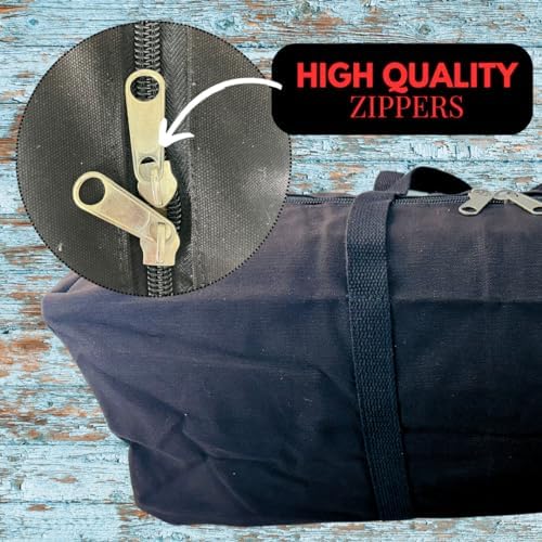 ADROIT Heavy Duty Double Zipper Black Canvas Bag | Sizes 16" 24" 32" 48" 60" | Double-Reinforced Nylon Straps - Image 4