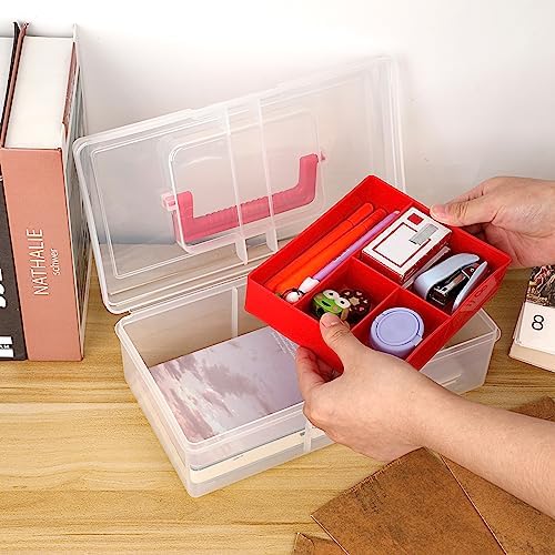 JUXYES Plastic Fishing Tackle Box Organizer with Removable Dividers, Clear Fishing Tackle Storage Boxes with Handle, 2 Layer Fishing Tackle Tray Box Lure Box, Red (Pack of 2) - Image 3