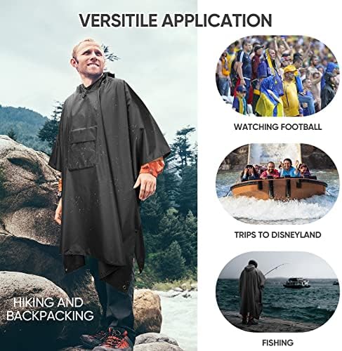 PTEROMY Hooded Rain Poncho for Adults, Reusable Waterproof Raincoat - Image 5