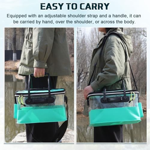 3 Pcs Fishing Bucket, Live Bait Aerator and Fishing Cast Net with Heavy Duty Sinker Foldable Live Bait Bucket Portable Quiet Aerator Fish Transport Container Outdoor EVA Bag - Image 4