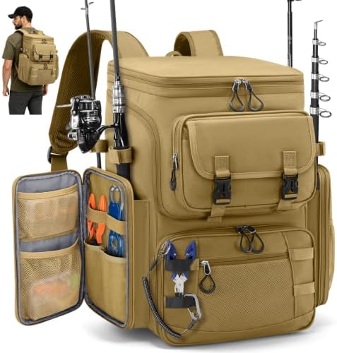 RAINSMORE Fishing Backpack, 45L Large Water-resistant Fishing Tackle Bag by RAINSMORE