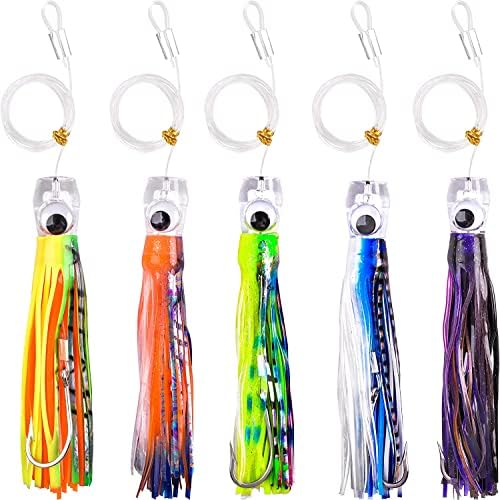 Trolling Lures Saltwater for Tuna Mahi Marlin Wahoo Dolphin Shark Offshore Trolling Baits with Squid Skirt Big Game Fishing Lures Deep Sea Squid Skirts Rig 6/9 inch by AGOOL
