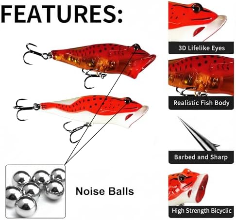 Popper Fishing Lures Topwater Hard Baits Swimbait with Treble Hook - Image 3
