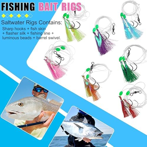Fishing Bait Rig Saltwater Flounder Rigs with Mono Leader Swivel Fish Skin for Flounder Sea Bass Halibut Black Pompano 5/10packs - Image 6
