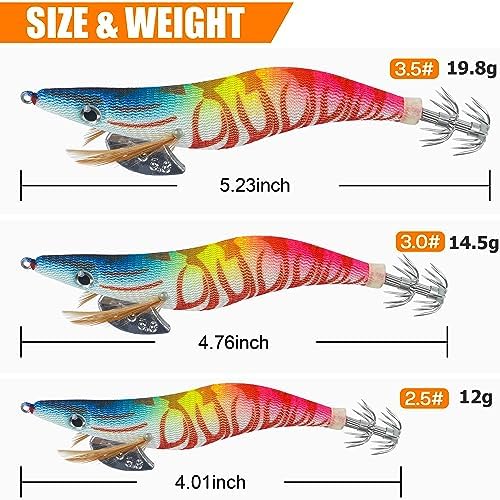 Squid Jigs Saltwater Fishing Lures, 10pcs Glow Squid Lures Glow in The Dark Shrimp Baits Luminous Jig Hooks Artificial Prawn Cuttlefish Sleeve Octopus Baits - Image 2