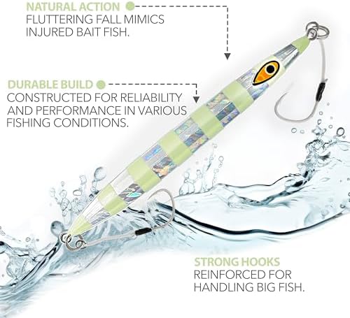 Slow Pitch Knife Jigs, 300g, 3 Pcs, 9 Inches, Zebra Glow Silver, Rigged - Image 2