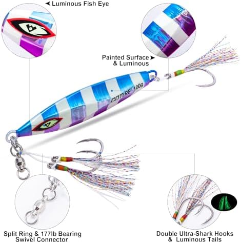 Goture Slow Pitch Jigs with Double Assist Hooks and Swivel, 40g-250g - Image 4