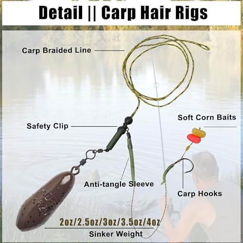 Carp Fishing Rigs Kit, Hair Rigs Fishing Accessories Set Carp Sinker Weights Bait Rig Set Up Carp Boilie Bait Rigs Carp Fishing Equipment - Image 3