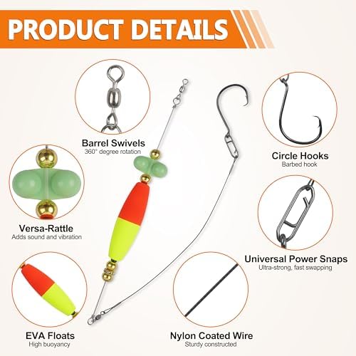 Santee Rig Catfish Float Cooper Rig for Bank Fishing Catfishing Tackle Peg Floats with Rattler Circle Hooks 8/0 - Image 4