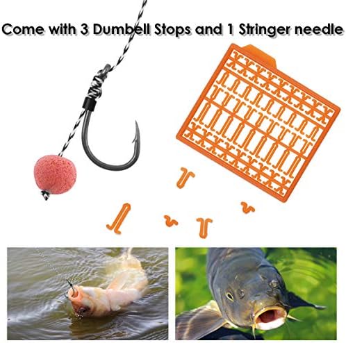 Carp Fishing Hair Rigs, 20 Pcs Curved Barbed Carp Hook Anti-Tangle Swivel Braided Thread line with 3 Card Boilie Bait Stops Dumbell Stoppers and Stringer Needle - Image 5