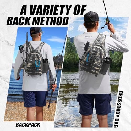 Piscifun Fishing Backpack, Rod Holders, Lightweight Sling Bag, Digital Camo - Image 2