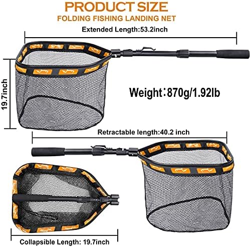 PLUSINNO Floating Fishing Net for Steelhead, Salmon, Fly, Kayak, Catfish, Bass, Trout Fishing, Rubber Coated Foldable Landing Net with Fixed or Telescoping Pole Handle, Fishing Gear and Gifts for Men - Image 3