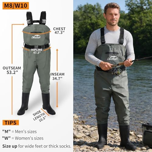 Fishing Waders for Men & Women, Waterproof 2-Ply Nylon/PVC Chest Wader with Boots for Outdoor Sizes 4-13 Bootfoot(Grey, M8/W10) - Image 5
