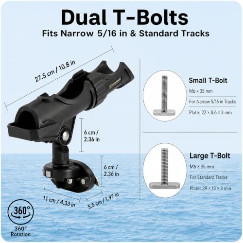 Hitorhike Side Track Fishing Rod Holder Mount, Heavy-Duty Side-Mounted Base, Compatible with 2 Mounting Bolt Options for Lund Sport,Lowe, Bass Boats&Kayaks - Image 2