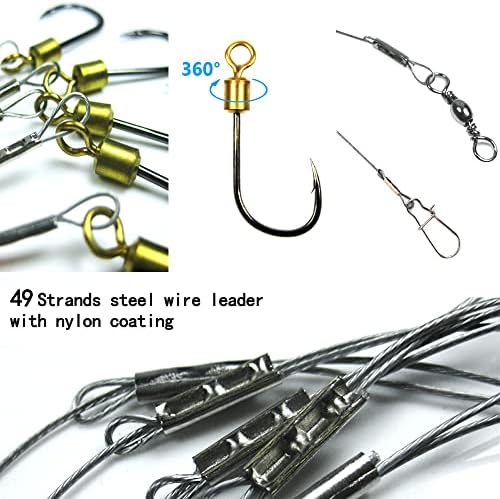 Fishing Hook with Leader,5 Hooks Fishing Rig-7 Strands Nylon Coated Fishing Leader with Swivle,Snap,Hooks - Image 3