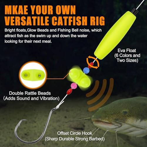 SILANON Catfish Rig Tackle Making Kit, Catfishing Tackle Accessories with Catfish Floats Catfish Hooks Swivels Fishing Rattles Bells Beads Bobber Stoppers Catfishing Gear Equipment - Image 4