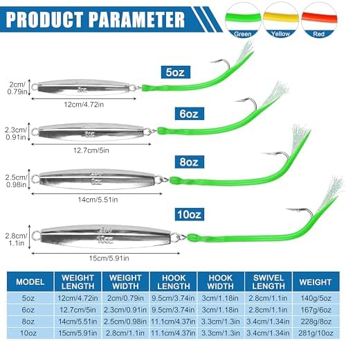 Diamond Jigs Saltwater Fishing Lures,Casting Jigging Spoon with Split Tube Tail Stainless Steel Hook Metal Jig Spoon Baits for Deep Sea Offshore Surf Fishing Bottom Sinking - Image 2