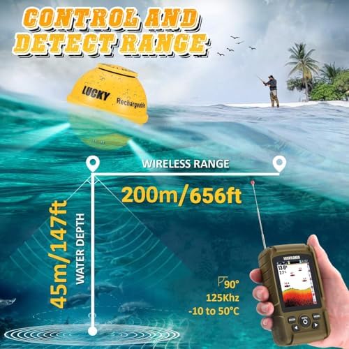 LUCKY Portable Sonar Fish Finder Boat Depth Fishing Fish Finders Waterproof Handheld Wireless Fishing Finder Kayak Transducer Depth Finders for Ice Fishing Sea - Image 4