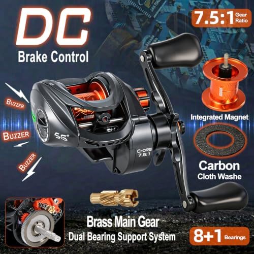 SOUGA DC Baitcaster Reel, Smart Digital Anti Backlash Baitcasting Reel, 7.5:1 High Speed, 8+1 Bearings, 18LB Max Drag, CNC Aluminum Spool, Line Out Alarm, Low Profile Fishing Reel for Bass & Beginners - Image 3