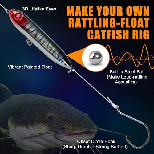 Catfish Rig Tackle Making Kit Catfishing Tackle Accessories Catfish Tackle with Catfish Floats Catfish Hooks Bobber Stoppers Swivels Fishing Rattle Bells Fishing Beads Catfishing Gear Equipment - Image 4