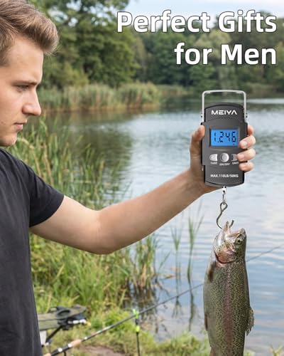 MEIYA Fish Scale 110lb/50kg Digital Fishing Scale with Backlit LCD, Portable Handle, Stainless Steel Hook, Built-in Tape Measure & 2 AAA Batteries, Reliable Fishing Gear & Great Fishing Gifts for Men - Image 7