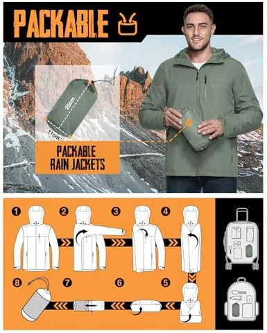 33,000ft Men's Packable Rain Jacket Waterproof Raincoat with Hood - Image 2