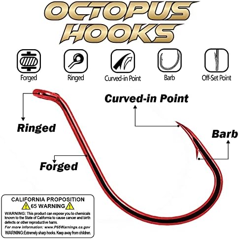 Octopus-Hook-Fishing-Beak-Circle-Hooks-Freshwater-Red-Black-100-50 Pack - Image 3