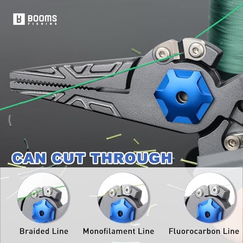 Booms Fishing Pliers Hook Remover: 8.1" Angled Carbon Steel Fish Pliers for Saltwater - Fishing Line Cutter with Lanyard - Braided Cutters & Crimper with Safety Lock, Multi-Function Gear for Men, F09 - Image 5