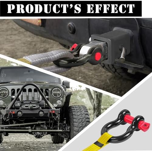 1" D Ring Shackle with 1-1/8" Screw Pin, 8.5T Working Load Limit (WLL) / 51T (112,436 lb) Minimum Breaking Strength (MBS) for Tow Strap Winch, Off-Road Vehicle Recovery (Black/Red, 2 Pack) - Image 6