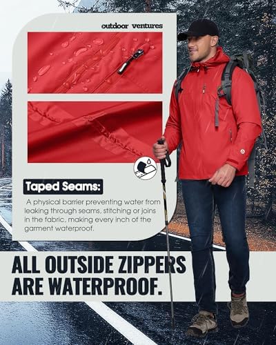 Outdoor Ventures Men's Packable Rain Jacket Waterproof Lightweight Raincoat - Image 3