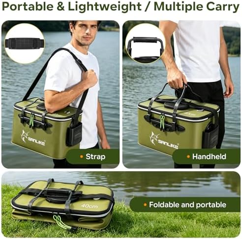 SANLIKE Foldable Live Fish Bucket Kit with Aerator Pump Leakproof Livewell - Image 5