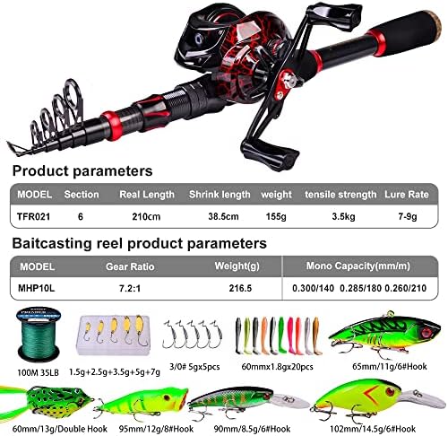 Fishing Rod and Reel Combo, 6.9ft Carbon Fiber Telescopic Fishing Pole with Spinning/Baitcasting Reel Combos, Sea Saltwater Freshwater Ice Bass Fishing Tackle Set Fishing Rods Kit - Image 4